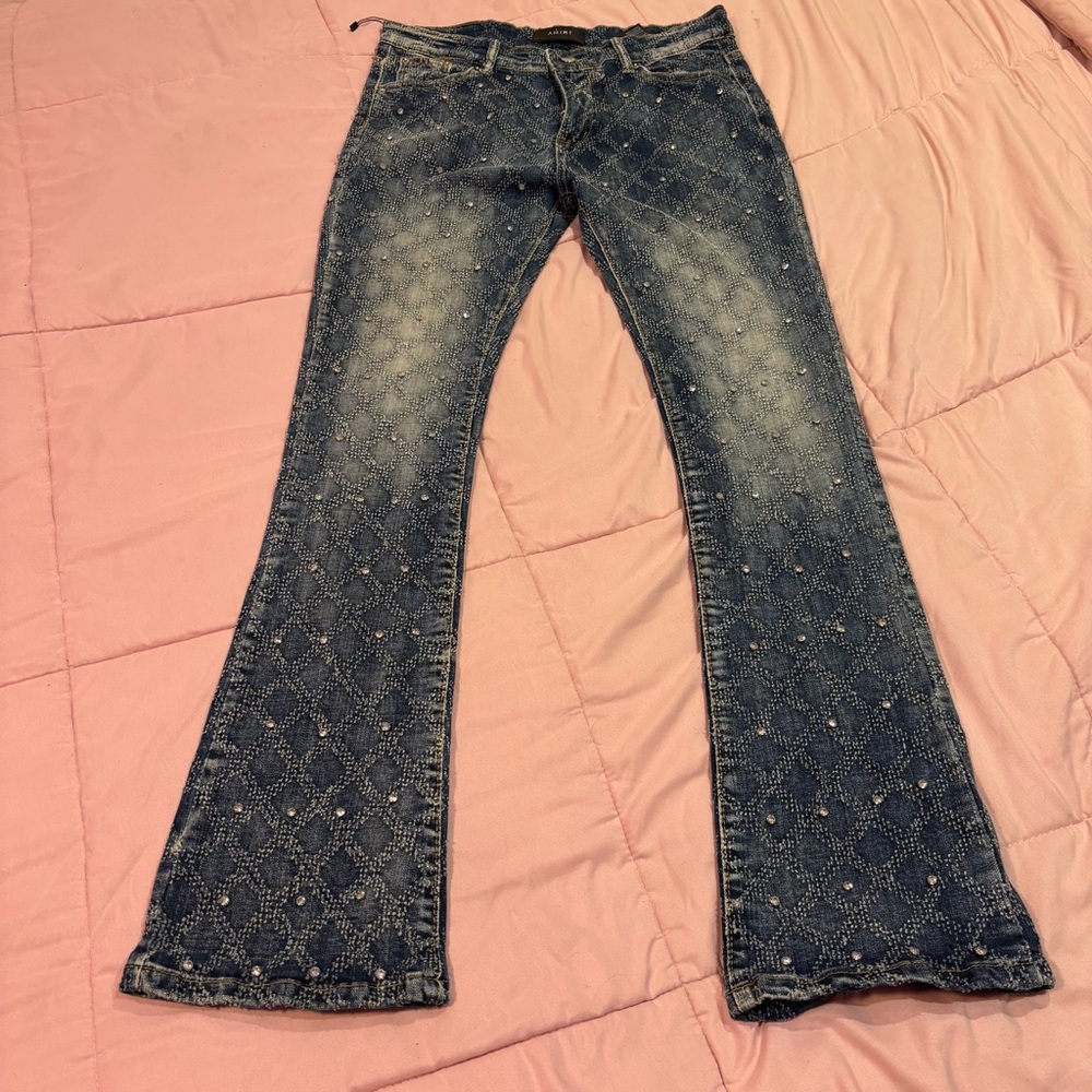 Amiri Diamond Quilt Rhinestone Jeans sz 32